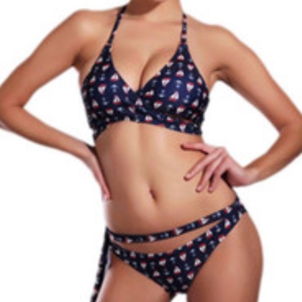 2 Piece Anchor Design Wrap Bikini.